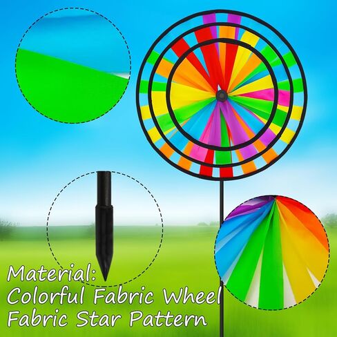 Rainbow Wind Spinners Craft, 2PCS Colorful Whirligigs Wind Spinners, 3-Layer Large Sized Windmill Decorations, DIY 13.8inch Pinwheel Garden Lawn Courtyard in Saudi Arabia
