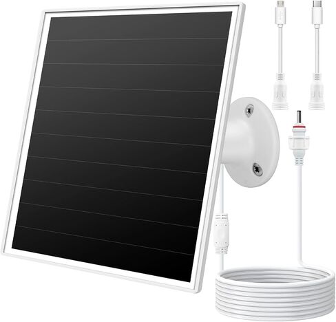 شاحن لوحة شمسية 6 واط لكاميرات المراقبة الخارجية. Micro USB/USB - C/DC (35 * 135) يناسب كاميرا Eufy/Wyze/Ring، كابل 9.8 قدم، نظام تثبيت مقاوم للماء لحماية البطارية وشحن سريع in Kuwait