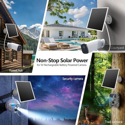 شاحن لوحة شمسية 6 واط لكاميرات المراقبة الخارجية. Micro USB/USB - C/DC (35 * 135) يناسب كاميرا Eufy/Wyze/Ring، كابل 9.8 قدم، نظام تثبيت مقاوم للماء لحماية البطارية وشحن سريع in Kuwait