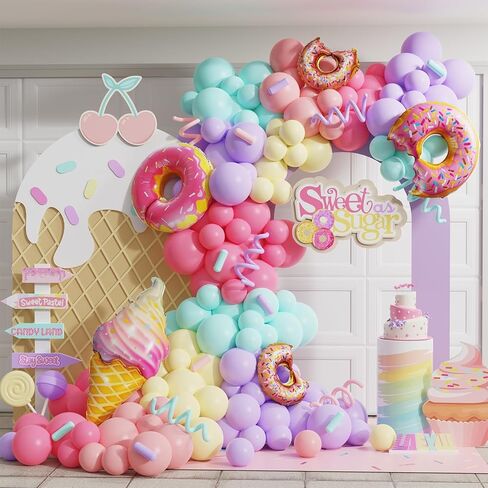 Pastel Donut Balloon Arch Garland Kit,159Pcs Macaron Color Rainbow Balloons Ice Cream Foil Balloons for Girls Donut Grow Up Sweet One Candyland Birthday Party Baby Shower Two Sweet Decorations in Saudi Arabia