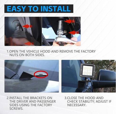 A-Pillar Hood Hinges Ditch Light Bracket Compatible with 2009 2010 2011 2012 2013 Toyota Tundra, Mount Lighting Brackets for Auxiliary Off Road LED Work Pod Light (2PCS, Black) in Saudi Arabia