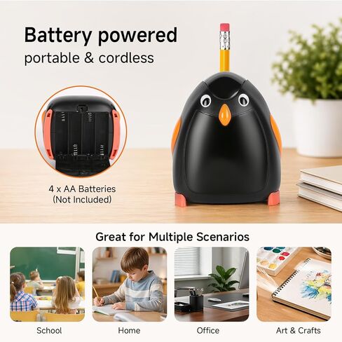 مبراة قلم رصاص تعمل بالبطارية من Penguin، لاسلكية، محمولة، قرطاسية مكتبية مستوحاة من الحيوانات للمكتب والاستوديو المنزلي in Kuwait