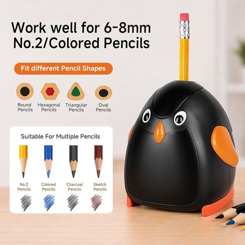 مبراة قلم رصاص تعمل بالبطارية من Penguin، لاسلكية، محمولة، قرطاسية مكتبية مستوحاة من الحيوانات للمكتب والاستوديو المنزلي in Kuwait