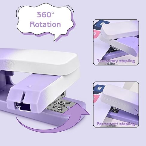 Swing-Arm Swivel Stapler, 360 Degree Rotate Desk Stapler with 1000 Staples, 20 Sheets Capacity, Jam Free, Booklet Staplers for School Office Home Supplies (Purple) in Saudi Arabia