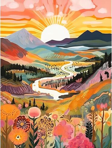 Diamond Art Kits for Adults, 5D Mountain Flower DIY Diamond Painting Kits for Beginner, Diamond Dots Full Drill Crafts for Gem Art Dot Art for Adults Home Wall Decor for Teens Boys Girls 12x16 inch in Saudi Arabia