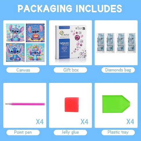LWZAYS 4 Pack 5D Cartoon Diamond Painting Kits for Kids Beginners, Diamond Art Kit for Kids Ages 8-12, Mosaic DIY Full Round Drill Big Gem Art for Kid, Home Wall Decoration 6X6 inch (with Gift Box) in Saudi Arabia