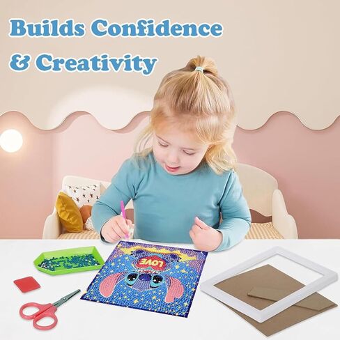 LWZAYS 4 Pack 5D Cartoon Diamond Painting Kits for Kids Beginners, Diamond Art Kit for Kids Ages 8-12, Mosaic DIY Full Round Drill Big Gem Art for Kid, Home Wall Decoration 6X6 inch (with Gift Box) in Saudi Arabia