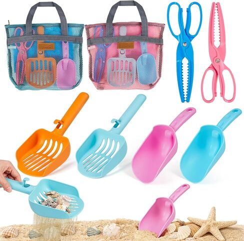 Beach Sand Toy Kids Age 4-8 Sandbox Kits with Mesh Shell Bags, Shovels, Claw Tongs for Shark Teeth Beach Essential Travel Summer Baby Toys for Toddlers Boys & Girls 3 4 5 6（2 Packs） in Saudi Arabia