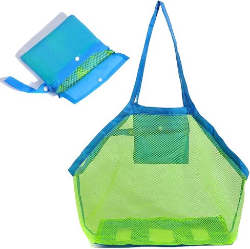Large Mesh Beach Bags Tote Bag Sand Foldable Sea Shell Bag,Toy Storage Bag,Beach Bags for Kids Girls Boys Family Travel, Grocery in Saudi Arabia