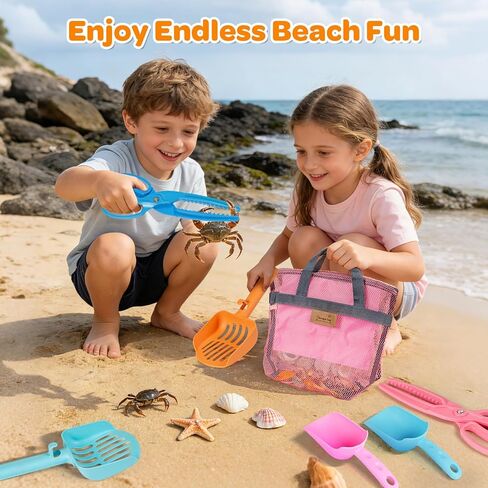 Beach Sand Toy Kids Age 4-8 Sandbox Kits with Mesh Shell Bags, Shovels, Claw Tongs for Shark Teeth Beach Essential Travel Summer Baby Toys for Toddlers Boys & Girls 3 4 5 6（2 Packs） in Saudi Arabia