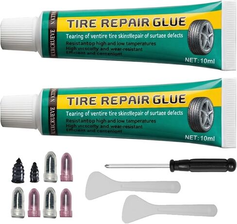 Tire Repair Glue | High Viscosity Wear-Resistant Rubber Cement for Sidewall Patches | Emergency Tire Repair Rubber Nail kit for Cars, Motorcycles | Black, High & Low Temperature Resistant 2 PCS in Saudi Arabia