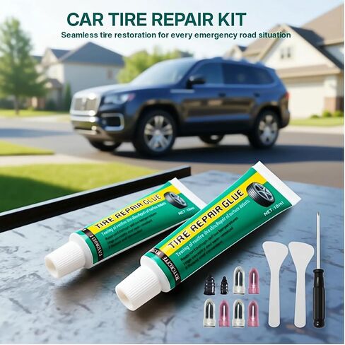 Tire Repair Glue | High Viscosity Wear-Resistant Rubber Cement for Sidewall Patches | Emergency Tire Repair Rubber Nail kit for Cars, Motorcycles | Black, High & Low Temperature Resistant 2 PCS in Saudi Arabia