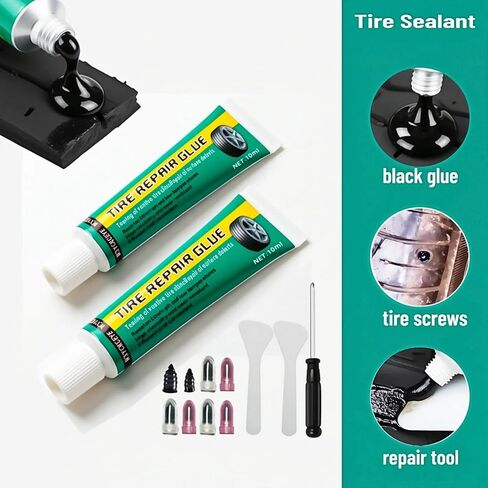 Tire Repair Glue | High Viscosity Wear-Resistant Rubber Cement for Sidewall Patches | Emergency Tire Repair Rubber Nail kit for Cars, Motorcycles | Black, High & Low Temperature Resistant 2 PCS in Saudi Arabia
