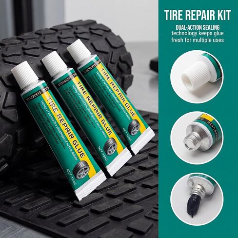 Tire Repair Glue | High Viscosity Wear-Resistant Rubber Cement for Sidewall Patches | Emergency Tire Repair Rubber Nail kit for Cars, Motorcycles | Black, High & Low Temperature Resistant 2 PCS in Saudi Arabia