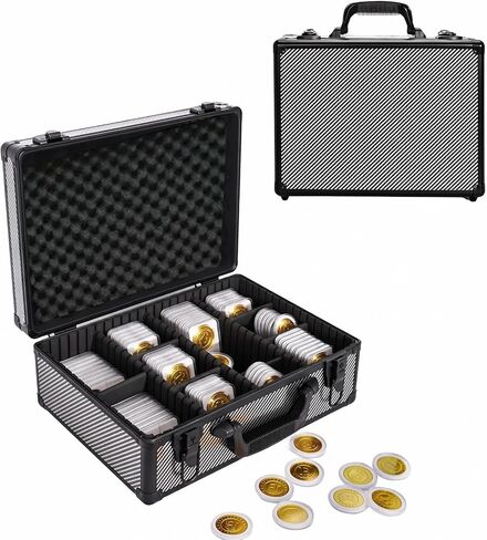 صندوق تخزين العملات المعدنية المتدرج لألواح NGC/PCGS - يحمل أكثر من 120 عملة معدنية، خفيف الوزن وآمن مع لوحة من ألياف الكربون، مثالي للاستخدام المنزلي وعروض العملات المعدنية من قبل هواة الجمع in Kuwait