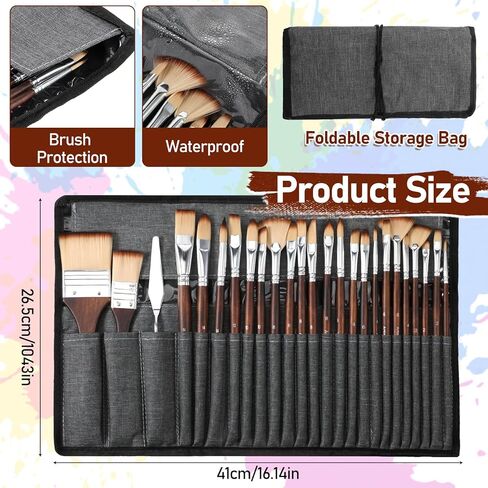 25pcs Paint Brush Set, Acrylic Paint Brushes, Professional Paintbrushes with Paints Spatula and Cloth Roll, Oil Paints Brushes for Acrylic Painting, Watercolor, Oil, Gouache(Wood) in Saudi Arabia