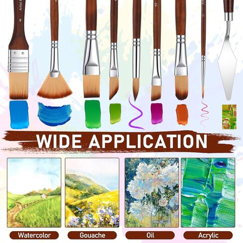 25pcs Paint Brush Set, Acrylic Paint Brushes, Professional Paintbrushes with Paints Spatula and Cloth Roll, Oil Paints Brushes for Acrylic Painting, Watercolor, Oil, Gouache(Wood) in Saudi Arabia