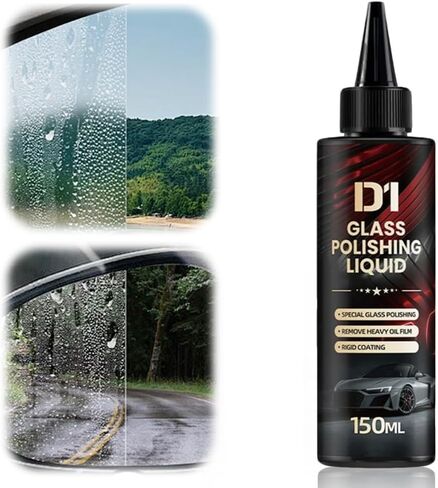 D1 Glass Polishing Liquid, 2025 New Car Glass Oil Film Remover and Auto Scratch Repair Compound, Car Glasses Polishing Compound, Anti-Fog Hydrophobic Coating Spray with Sponge (black-2pcs) in Saudi Arabia