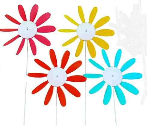 Spinning Daisies (Pack of 4) Beloit Plastics 12 inch Dia. Random Color Lawn Pinwheels, 24" Tall Pinwheel and Wind Spinners, Garden, Party Pinwheel, Flower Spinner, for Patio, Lawn & Garden in Saudi Arabia