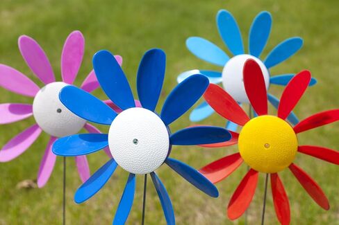Spinning Daisies (Pack of 4) Beloit Plastics 12 inch Dia. Random Color Lawn Pinwheels, 24" Tall Pinwheel and Wind Spinners, Garden, Party Pinwheel, Flower Spinner, for Patio, Lawn & Garden in Saudi Arabia