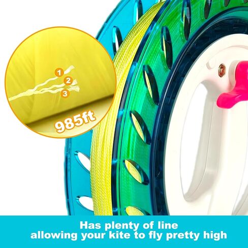 Mint's Colorful Life Kite String Reel Winder for Adults, 9 inches Dia with 1640ft Line, Kites Reel with Brake, Anti-Rotation Knob Equipped, Kite String Spool for Women and Men (Black) in Kuwait