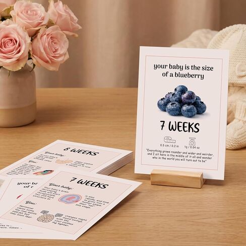 Maternity Gifts for Expectant Mom, 36 Pcs Pregnancy Milestone Cards with Wooden Display Stand and Linen Bag, Pregnancy Prayer Must Haves Trimester Essentials for Expecting Parents in Saudi Arabia