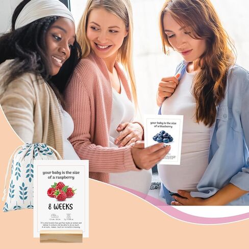 Maternity Gifts for Expectant Mom, 36 Pcs Pregnancy Milestone Cards with Wooden Display Stand and Linen Bag, Pregnancy Prayer Must Haves Trimester Essentials for Expecting Parents in Saudi Arabia