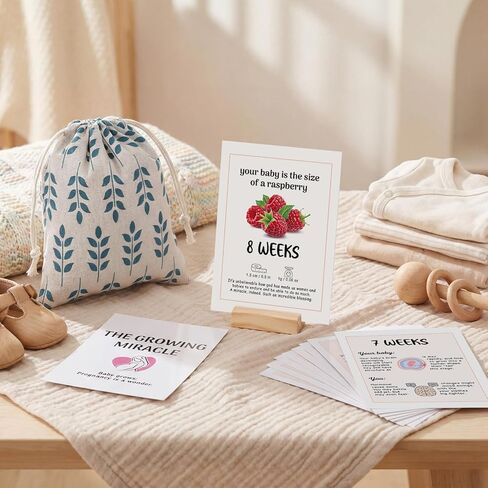 Maternity Gifts for Expectant Mom, 36 Pcs Pregnancy Milestone Cards with Wooden Display Stand and Linen Bag, Pregnancy Prayer Must Haves Trimester Essentials for Expecting Parents in Saudi Arabia