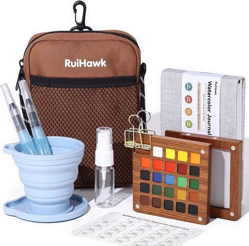 24-Color Watercolor Paint Set, All-in-One Travel Water Color Kit with Wood Palette, Sketchbook & Bag, Non-Toxic Portable Painting Set for Adults, Beginners, Artists & Outdoor Urban Sketching in Saudi Arabia