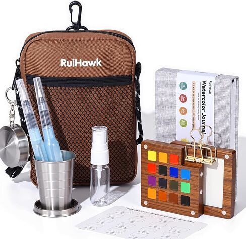 24-Color Watercolor Paint Set, All-in-One Travel Water Color Kit with Wood Palette, Sketchbook & Bag, Non-Toxic Portable Painting Set for Adults, Beginners, Artists & Outdoor Urban Sketching in Saudi Arabia