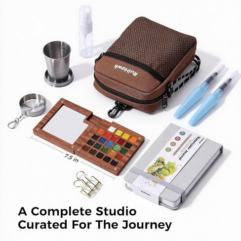 24-Color Watercolor Paint Set, All-in-One Travel Water Color Kit with Wood Palette, Sketchbook & Bag, Non-Toxic Portable Painting Set for Adults, Beginners, Artists & Outdoor Urban Sketching in Saudi Arabia