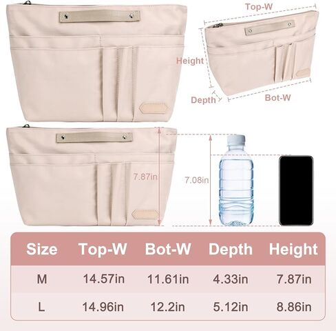 Purse Organizer Insert for Longchamp Le Pliage Large, Tote Bag Dividers for Inside Purse with Zipper and 15 Pockets, Purse Liners for Women Handbag, and More (Beige, L) in Saudi Arabia