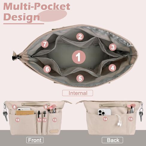 Purse Organizer Insert for Longchamp Le Pliage Large, Tote Bag Dividers for Inside Purse with Zipper and 15 Pockets, Purse Liners for Women Handbag, and More (Beige, L) in Saudi Arabia