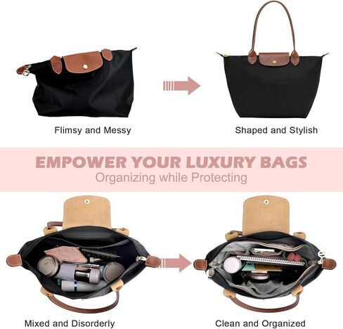 Purse Organizer Insert for Longchamp Le Pliage Large, Tote Bag Dividers for Inside Purse with Zipper and 15 Pockets, Purse Liners for Women Handbag, and More (Beige, L) in Saudi Arabia