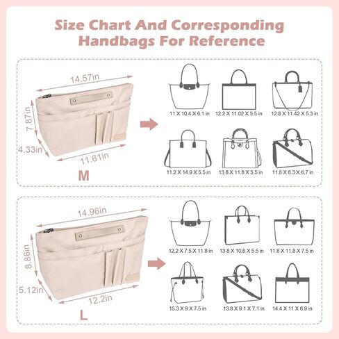 Purse Organizer Insert for Longchamp Le Pliage Large, Tote Bag Dividers for Inside Purse with Zipper and 15 Pockets, Purse Liners for Women Handbag, and More (Beige, L) in Saudi Arabia