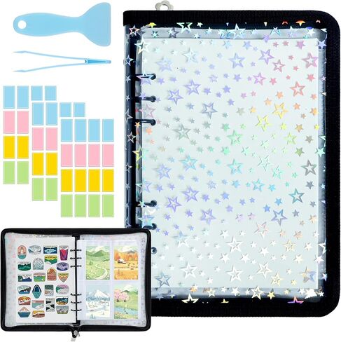 Large Reusable Sticker Book Collecting Album, 8.5x11 Inch Sticker Storage Collection Organizer Book with 40 Sheets Blank Release Paper with Tweezer and Spatula for Adults Holographic Cover in Saudi Arabia