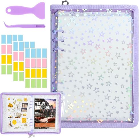 Large Reusable Sticker Book Collecting Album, 8.5x11 Inch Sticker Storage Collection Organizer Book with 40 Sheets Blank Release Paper with Tweezer and Spatula for Adults Holographic Cover in Kuwait
