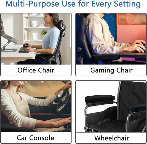 Office Chair Armrest Covers – Memory Foam Armrest Pads Ergonomic Forearm Support Pillow with Non-Slip Cushion for Office Chairs Gaming Chairs Wheelchairs (Black, Set of 2) in Saudi Arabia