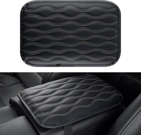 Amiss Car Center Console Pad, Universal Waterproof Car Armrest Seat Box Cover, PU Leather Auto Armrest Cover Protector，Vehicle Interior Accessories fits SUV/Truck/Car (Black-Red) in Saudi Arabia