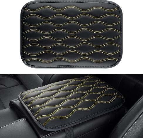 Amiss Car Center Console Pad, Universal Waterproof Car Armrest Seat Box Cover, PU Leather Auto Armrest Cover Protector，Vehicle Interior Accessories fits SUV/Truck/Car (Black-Red) in Saudi Arabia