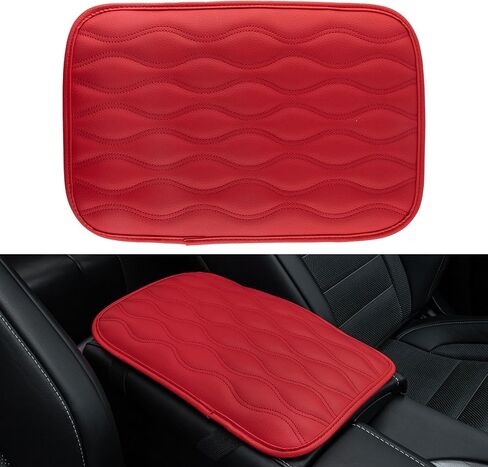 Amiss Car Center Console Pad, Universal Waterproof Car Armrest Seat Box Cover, PU Leather Auto Armrest Cover Protector，Vehicle Interior Accessories fits SUV/Truck/Car (Black-Red) in Saudi Arabia