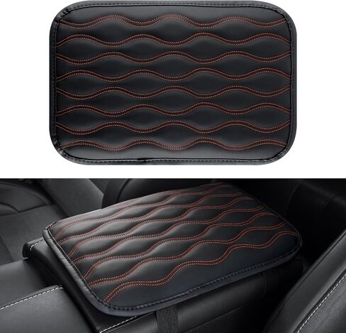 Amiss Car Center Console Pad, Universal Waterproof Car Armrest Seat Box Cover, PU Leather Auto Armrest Cover Protector，Vehicle Interior Accessories fits SUV/Truck/Car (Black-Red) in Saudi Arabia