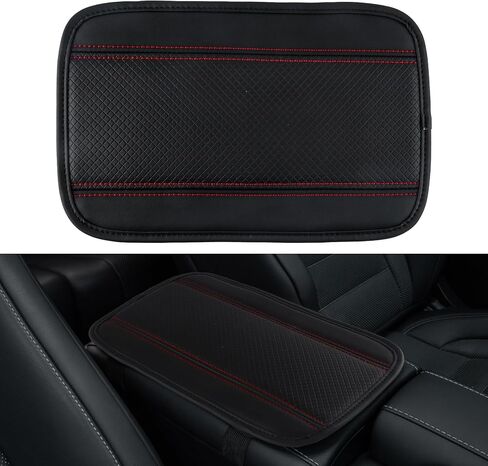 Amiss Car Center Console Pad, Universal Waterproof Car Armrest Seat Box Cover, PU Leather Auto Armrest Cover Protector，Vehicle Interior Accessories fits SUV/Truck/Car (Black-Red) in Saudi Arabia