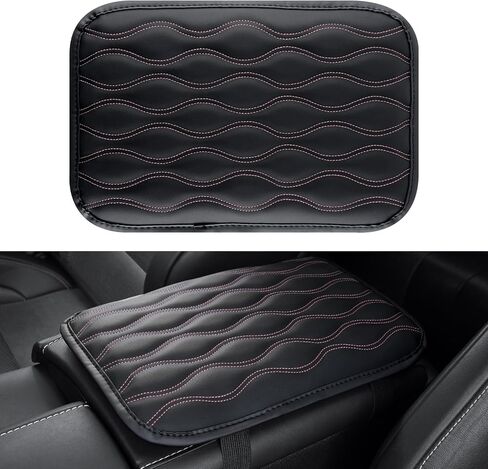 Amiss Car Center Console Pad, Universal Waterproof Car Armrest Seat Box Cover, PU Leather Auto Armrest Cover Protector，Vehicle Interior Accessories fits SUV/Truck/Car (Black-Red) in Saudi Arabia