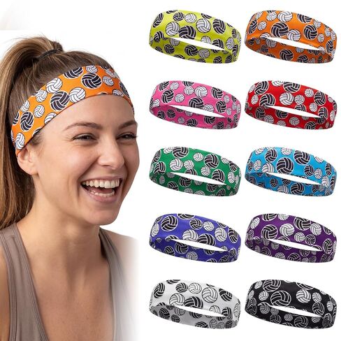 Volleyball and Soccer Headbands Set - 10 Pieces Team Headbands for Girls, Teens, Women, Adults, and Kids (Volleyball Pattern) in Saudi Arabia