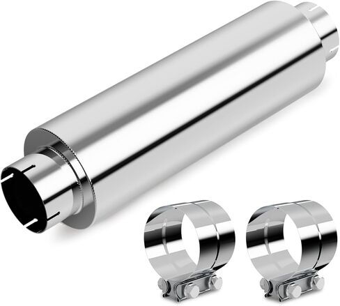 A-KARCK 5" Inlet&Outlet Diesel Exhaust Muffler,8" x 24" Body, 30" Overall Length, Stainless Steel Resonator Muffler with Clamp, Straight Through Design（Polished） in Kuwait