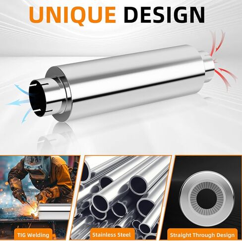 A-KARCK 5" Inlet&Outlet Diesel Exhaust Muffler,8" x 24" Body, 30" Overall Length, Stainless Steel Resonator Muffler with Clamp, Straight Through Design（Polished） in Kuwait