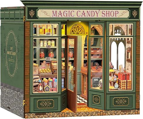 مجموعات كتب Nook للبالغين، مجموعة Booknook DIY Miniature House Kit، ديكور رف كتب صغير للمنزل لغز خشبي ثلاثي الأبعاد، هدية كتاب للعائلة والأصدقاء - متجر الحلوى السحري in Kuwait
