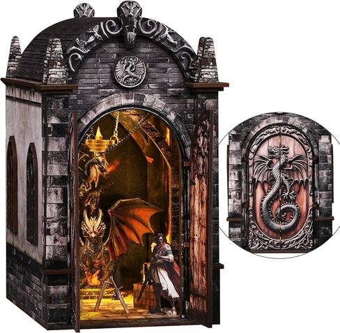 Soothee DIY Book Nook Kit, Miniature House with LED Lights | 3D Wooden Puzzles for Adults & Teens | Creative Fantasy Model Building Kit for Bookshelf Decor, Gift for Craft Lovers | Dragon Castle in Saudi Arabia