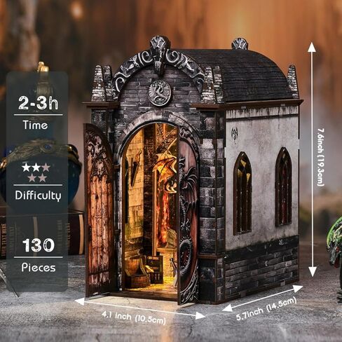Soothee DIY Book Nook Kit, Miniature House with LED Lights | 3D Wooden Puzzles for Adults & Teens | Creative Fantasy Model Building Kit for Bookshelf Decor, Gift for Craft Lovers | Dragon Castle in Saudi Arabia
